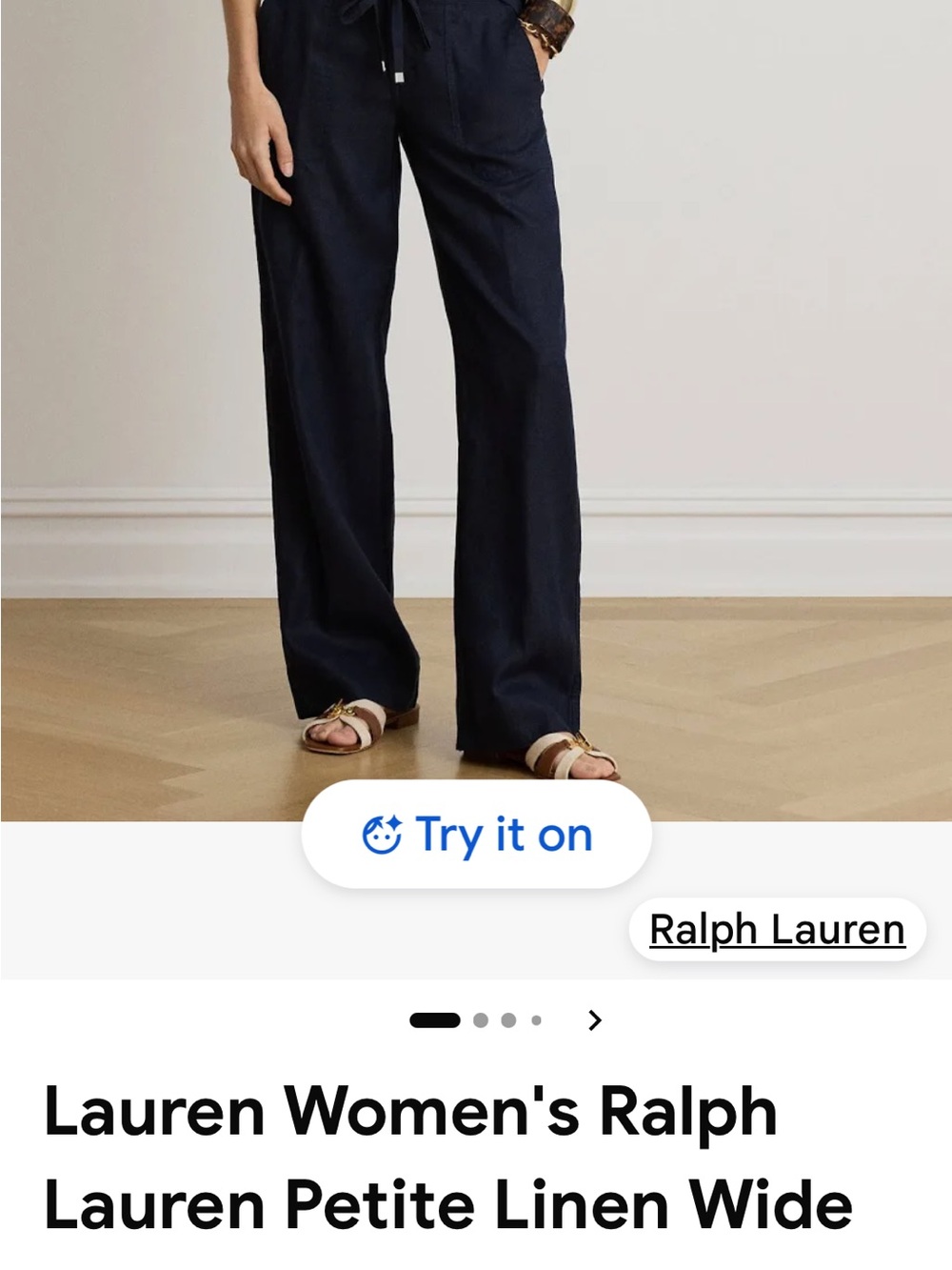 Ralph Lauren Navy Wide-Leg Linen Drawstring Pants